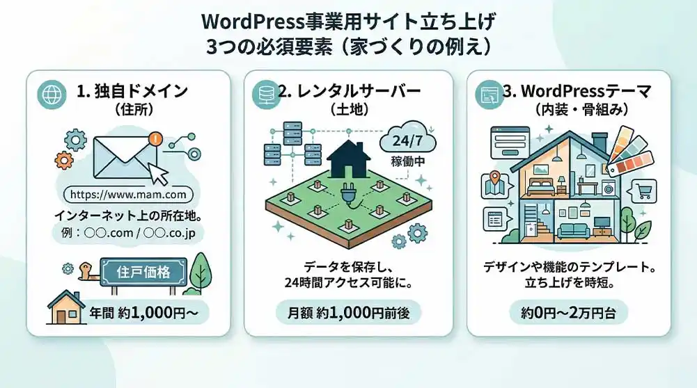 WordPressサイト構築の3要素-家づくりの例え