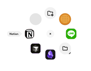 Actions Ringの表示。NotionやLINEなどのアプリが円形に並ぶ
